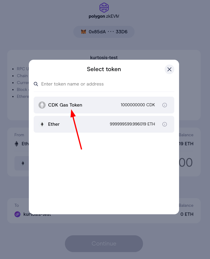 Select token for bridging