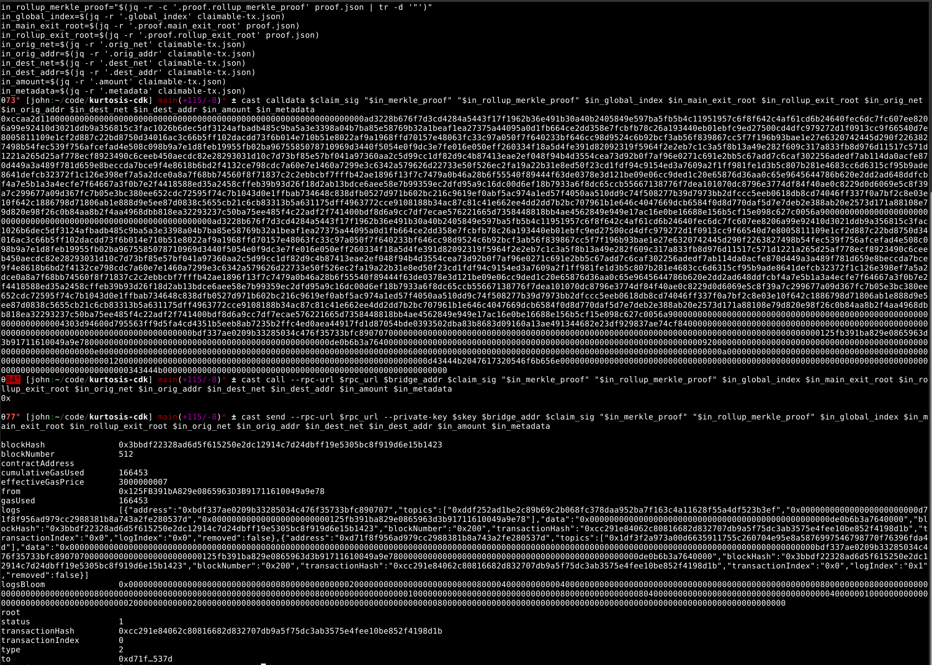 Output from cast bridging script